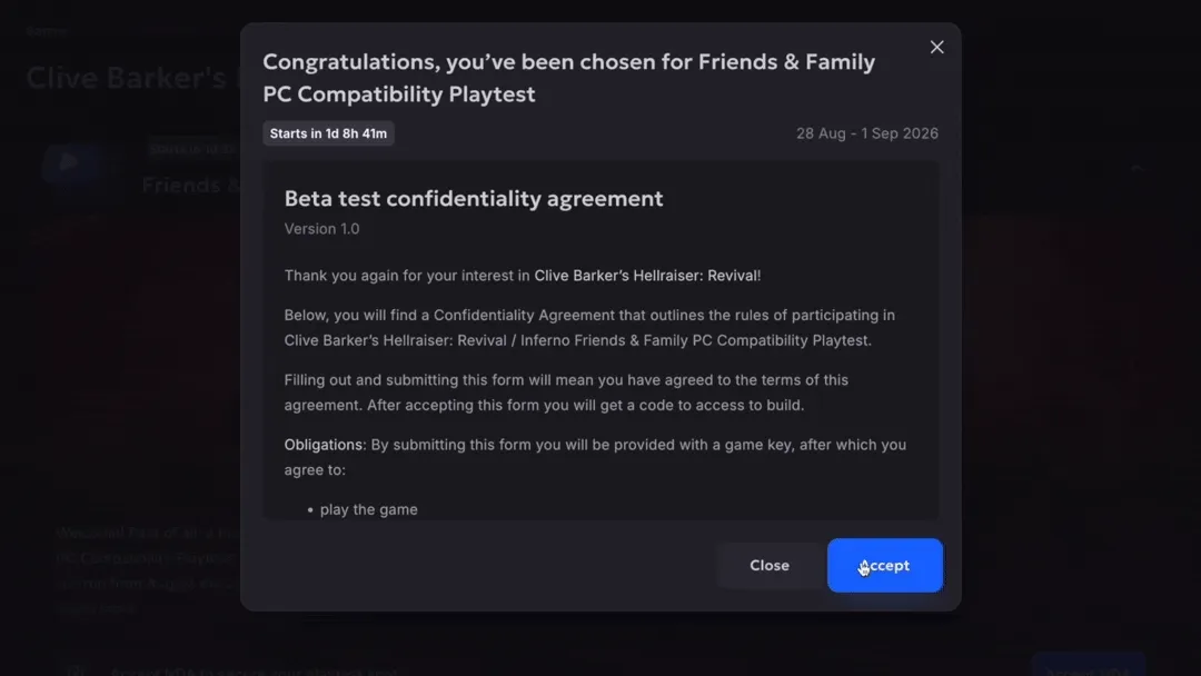 Playtest widget on Game Page